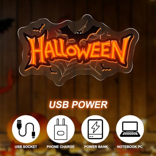 Happy Halloween Neon Sign, Bat Spider Web Halloween LED Light, 16.7"x9.8" - Image 4
