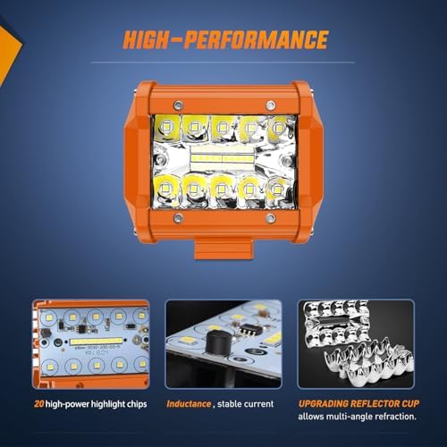 Nilight LED Light Bar 2PC 4Inch 60W Flood Spot Triple Row Driving Lamp