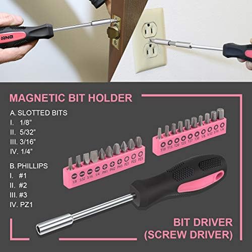 DNA MOTORING 39-Piece Portable Car Emergency Tool Kit, Home Repair Tool Kit, With Storage Box, Suitable For Home Diy, Car Repair, and Roadside Emergencies, Pink,TOOLS-00009 - Image 5