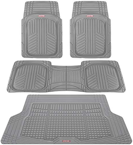 Motor Trend FlexTough Gray Floor Mats for Cars & Cargo Mat Full Set - All Weather Front & Rear Rubber Automotive Floors Mats & Cargo Liner for SUV, Car, & Van - Interior Trunk Mat & Floor Cover
