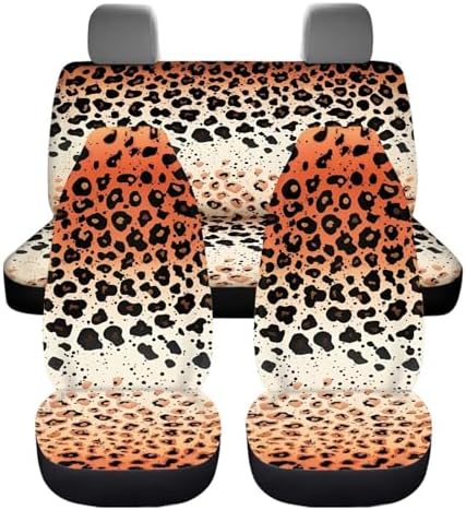Brown Leopard Gradient Print Car Seat Covers 4Pcs Front & Rear Breathable Seat Covers Universal Fits for Truck, Sedan, SUV Auto Interior Protector Car Accessories