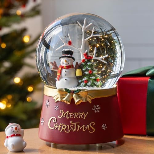 Christmas Snow Globe Lantern Water Glittering Snowman Crown with Music & Timer, USB Lined/Battery Operated Lighted Water Lantern for Christmas Festival Decoration Gifts - Image 3