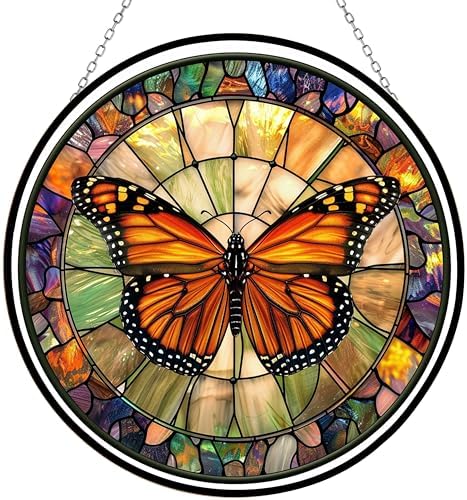Monarch Butterfly Suncatcher, Stained Window Hanging-Suncatcher for Window, Nativity Scene Window Hanging Stained, Christmas Ornaments Home Xmas Decor, Christian Gift for Family Mom by 365CUSGIFTS