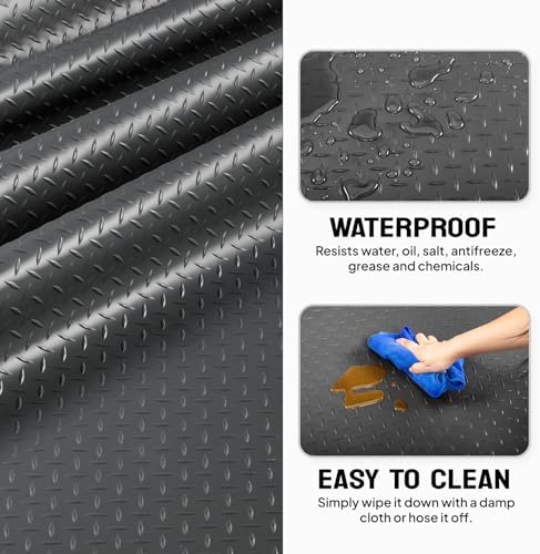TUFFIOM 7.5 x 17 FT Garage Floor Mat, Thickened Diamond Plate PVC Garage Mats Flooring Roll for Under Car, Garage Car Parking Mats for Compact SUVS, Sports Car - Image 3