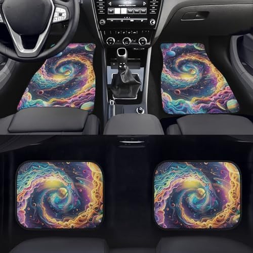 Galaxy Print Car Rubber Floor Mats 4 Piece Automotive Floor Mats Front Car Foot Pads Cars Carpet Mat Protector Non-Slip Rubber Backing Universal Fit Most Auto Van SUV Vehicle