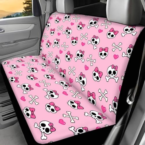 Bow Skull Cars Backseat Covers,Seat Cushion for Rear Seat Non-Slip Car Seat Covers,Auto Car Vehicle Long Rear Bench Seat Cover Protective Cushion Mat