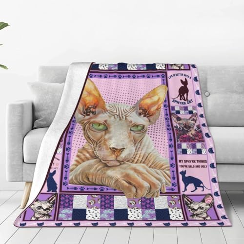 Sphynx Cat Blanket Hairless Cat Throw Blanket Sphynx Lover Gifts for Girls Women Kids Adults Stuff Soft Warm Fleece Flannel Bedding Plush for Couch Sofa Bed Room Decor 60"X80" - Image 3