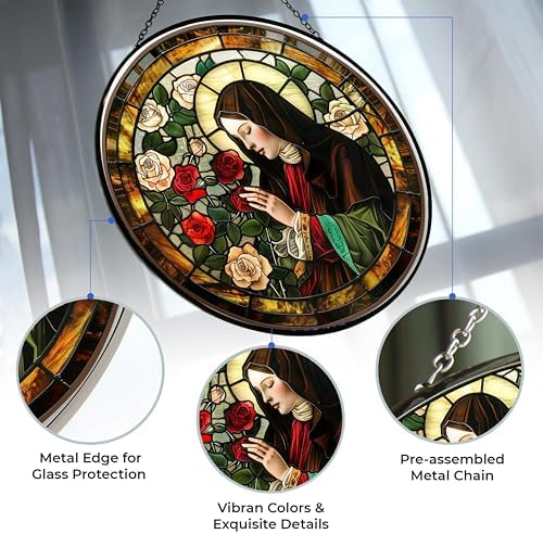 Saint Thérèse of Lisieux Suncatcher Stained Glass Window Hanging by Clare Donovan Handmade Stained Glass Suncatchers Metal Chain Garden Decor Gift for Women Christmas Thanksgiving - Image 2