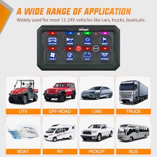 Nilight 8 Gang Switch Panel Blue 12V 24V Circuit Control System 4-Mode