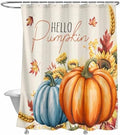 Fall Shower Curtain Autumn Hello Pumpkin Bathroom Curtains with Hooks, Waterproof Polyester Fabric Harvest Thanksgiving Maple Leaves Sunflower Shower Curtains Set for Bathroom Bathtubs Decor 54"x78" by LooPoP