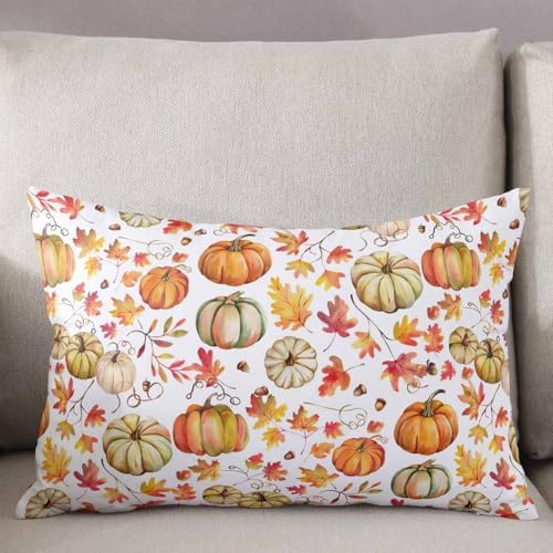 Pillow Covers 20x36 Inch - King Fall Thanksgiving Watercolor Orange Yellow Pumpkin Soft Brushed Microfiber Pillowcases with Hidden Zipper Closure Bed Pillow Shams for Bedroom Sofa Car - Image 3