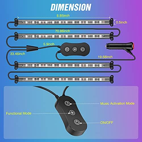 Nilight Car Interior Lights with APP Control 16 Million RGB Colors Strip Lights with Music Sync Mode and Multiple Scene Options for Cars Trucks SUVs