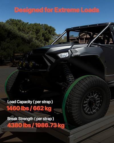 VEVOR Wheel Chock Tie-Down Kit, Chock-Style Trailer Strap, Car Kit with Buckle, Break Strength 4380 lbs & Working Load 1460 lbs Motorcycle Tie-Down System E-Hooks for ATVs, UTVs