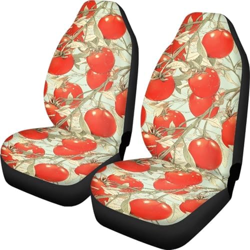 Tomato Car Seat Cover Set Accessories Auto Trucks SUV, Autumn Harvest 2pcs Car Seat Covers Sets, Red Tomato Retro Sketch Aesthetic Easy to Install Car Seat Cover