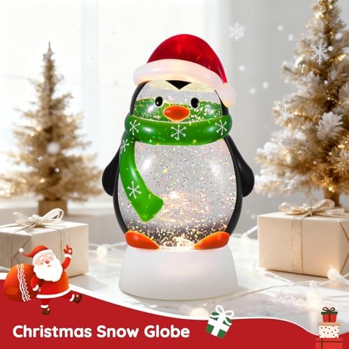 Christmas Snow Globe Penguin Lighted Musical Glitter Globe Battery Operated or USB Powered with Timer Water Glittering Snowing Globe for Christmas Party Home Table Decorations Gifts (Penguin) - Image 6