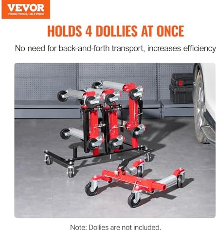 VEVOR Car Dolly Rack, Storage Rack with 360° Rotatable Wheels, Hydraulic Ratchet Trolley Jack Stand Organizer, Jack Stands Holder Storage Rack, 4-Dolly Capacity, Compatible with Most Dollies - Image 2