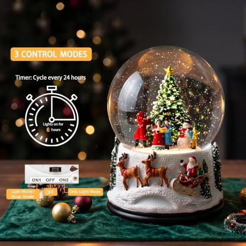 Christmas Snow Globe Lantern Water Glittering Santa Sleigh Crown with Music, USB Lined/Battery Operated Lighted Lantern for Christmas Festival Decoration Gifts - Image 4