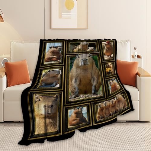 Capybara Blanket Capybaras Collage Throw Blankets Cute Animal Print Cozy Fleece Flannel Stuff Plush Lightweight Bedding Lover Gifts for Men Women Adults for Couch Sofa Bed Decor 60"X80" - Image 6