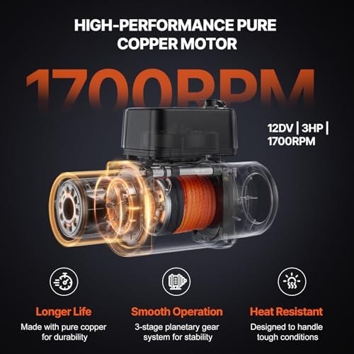 VEVOR Electric Winch, 10,000 lb Truck Trailer Jeep Winch, 12V DC 7/20 in x 65 ft Synthetic Rope Aluminum Fairlead Wireless & Wired Remote Control, IP55 Waterproof Towing for Off Road Jeep SUV Boat - Image 3