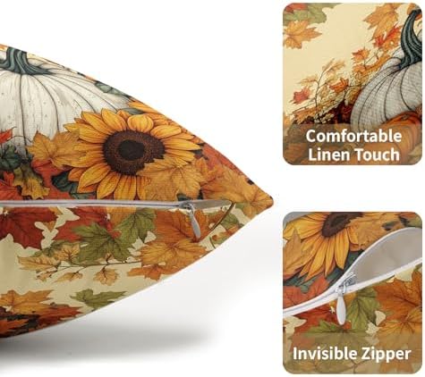 Fall Sunflower Pillow Covers 12x20 Set of 2 Pumpkin Thanksgiving Harvest - Image 5