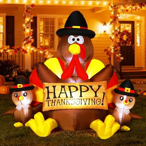 VIVOHOME 6ft Height Happy Thanksgiving Inflatable LED Lighted Turkey Family by VIVOHOME