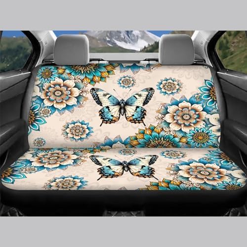 Boho Mandala Flower Butterfly Print Car Front Rear Seat Covers Full Set of 4 Car Accessories Vehicle Split Bench Protector Universal Fit for Cars Truck Sedan