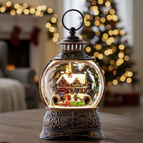 Christmas Snow Globes Christmas Water Lantern with Station Train, Music & 6H Timer, USB Lined/Battery Operated Lighted Lanterns for Xmas Festival Decoration Gifts - Image 6