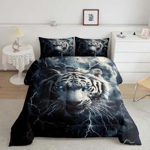 Feelyou Tiger Bedding Set Full Size Wild Animal Comforter Set for Kids Boys Girls Wildlife Comforter Safari Cat Print Duvet Set by Feelyou
