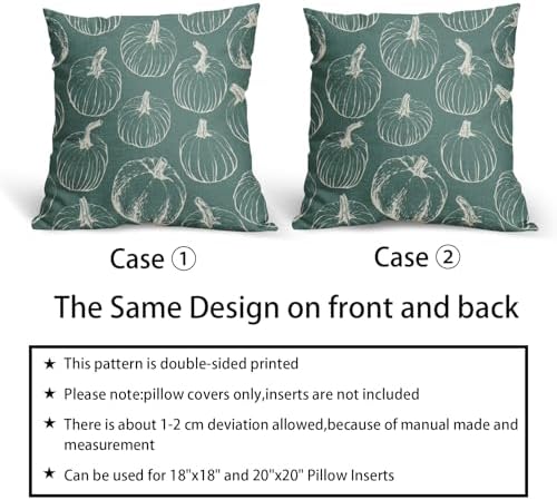 Light Blue Fall Pumpkin Pillow Covers 18x18 Set of 2 Autumn Themed Thanksgiving Cream Print Decorative Throw Pillows Outdoor PillowCase Farmhouse Linen Cushion Case Decor for Home Sofa Couch Bed - Image 6
