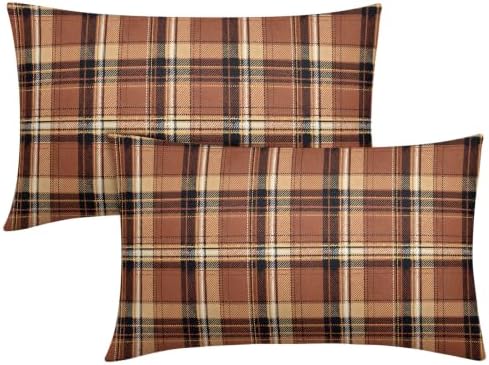 Christmas Plaid Pillow Covers 12x20 Set of 2 Burnt Orange Highly Absorbent by Unknown
