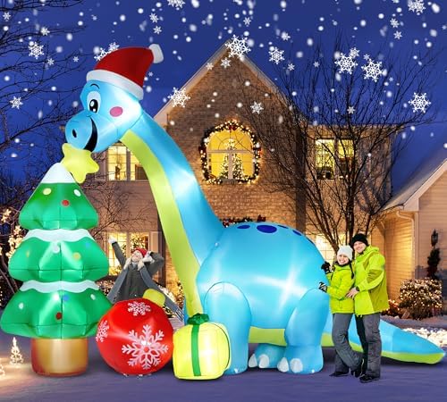 13.6 Ft Long Christmas Inflatable Decorations, Huge Xmas Inflatable Dragon Dinosaur with Trees Gift Hats Decors Built-in LED Lights Stakes Blow Up Yard Lawn Garden Party Santa Inflatables de Navidad by OffersVariousDIYProducts