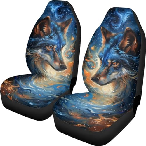 Trippy Galaxy Wolf Print Car Seat Covers Set of 2 Auto Accessories Protectors Car Decor Universal Fit for Car Truck SUV
