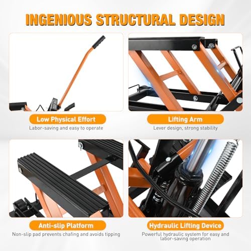 Nilight Motorcycle Lift Jack 1500 LBS Hydraulic Lifts ATV Scissor Jacks with Wheel Foot Pedal Handle Ratchet Belt Heavy Duty Lifter Stand Hoist Table for Dirt Bike Garage Storage Repair Tool,Orange - Image 4