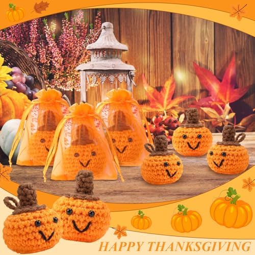 Shappy 50 Sets Thanksgiving Gifts Bulk Small Fall Pumpkins Crochet Gifts - Image 6