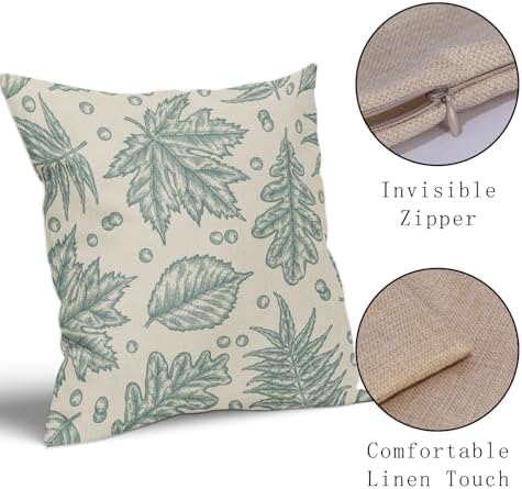 Aqua Blue Fall Pillow Covers 16x16 Set of 2 Cream Maple Leaf Print Autumn Colored Harvest Decorative Outdoor Pillowcases Farmhouse Seasonal Throw Cushion Case Decor for Home Couch Sofa Bed - Image 4
