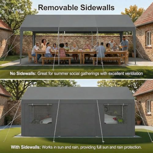 Tooluck 10x20 FT Heavy Duty Carport with Galvanized Frame，Gray - Image 6