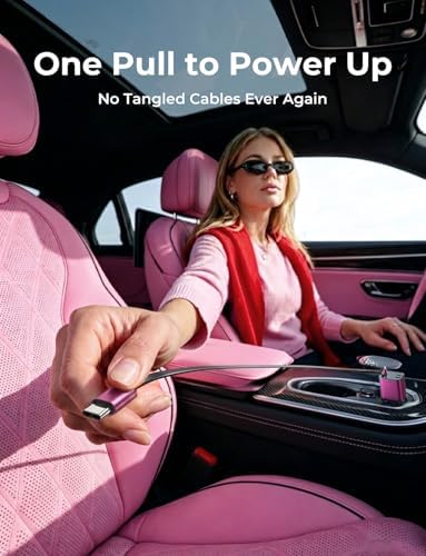 LISEN Retractable Car Charger, 84W Car Charger USB C Fast Charger Adapter, Car Accessories for Men Women, Gifts for Fathers Day for Men Dad Husband, for iPhone 17 16 15 14 13 12 Pro Max, Pink-Black