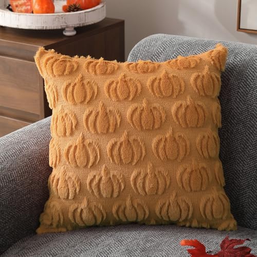 DFXSZ Fall Pillow Covers 20x20 2Pcs Light Orange Pumpkin Fall Decorations - Image 3