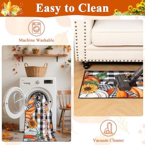 U'Artlines Fall Pumpkin Kitchen Rugs with Runner Sets 3 Piece, Washable - Image 6