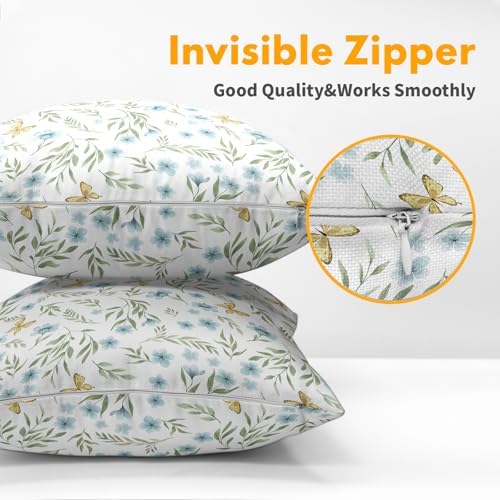 Blue Green Spring Pillow Covers 24x24 Set of 2 Floral Throw Pillow Covers Flower Boho Pillowcase Linen Decoration Farmhouse Soft Decorative Butterfly Vintage Cushion Case Couch for Indoor Home Decor - Image 5
