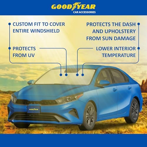 Goodyear Foldable Windshield Sunshade for Kia Forte 2019-2024, Car Accessories, Sunshade Cover, Sun Shade Car Windshield, Window Sun Blocker - GY008232