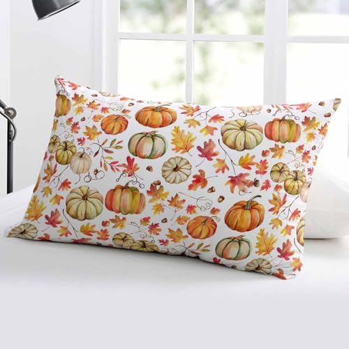 Pillow Covers 20x36 Inch - King Fall Thanksgiving Watercolor Orange Yellow Pumpkin Soft Brushed Microfiber Pillowcases with Hidden Zipper Closure Bed Pillow Shams for Bedroom Sofa Car - Image 5