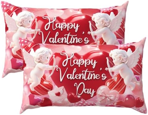 Happy Valentine's Day Throw Pillow Covers 12x20 Set of 2 Polka Dot Love by Trongr