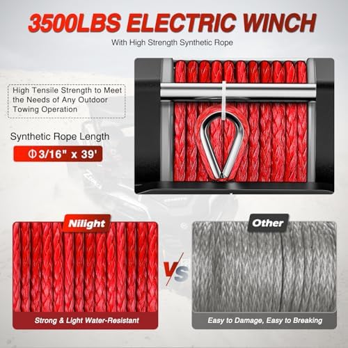 Nilight 3500 lbs ATV Winch 12V Electric Winches with Synthetic Winch Rope - Image 6