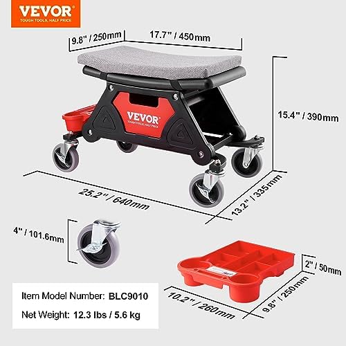 VEVOR Mechanic Stool 300 LBS Capacity Garage Stool Gift for Men, Heavy Duty Rolling Mechanics Seat, with Three Slide Out Tool Trays and Drawer, Tools for Automotive Auto Repair - Image 3