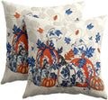 Fall Chinoiserie Pumpkin Throw Pillow Covers 18x18 Set of 2 Autumn Maple Leaves Blue Orange Porcelain Thanksgiving Pillow Covers Grandmillennial for Kitchen Sofa Cushion Outdoor Bedroom Decoration by Trongr