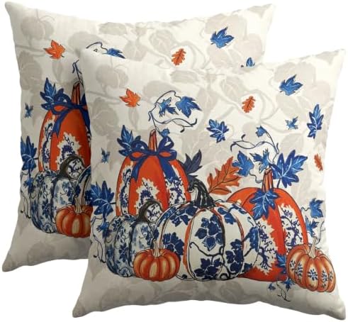 Fall Chinoiserie Pumpkin Throw Pillow Covers 20x20 Set of 2 Autumn Maple by Trongr