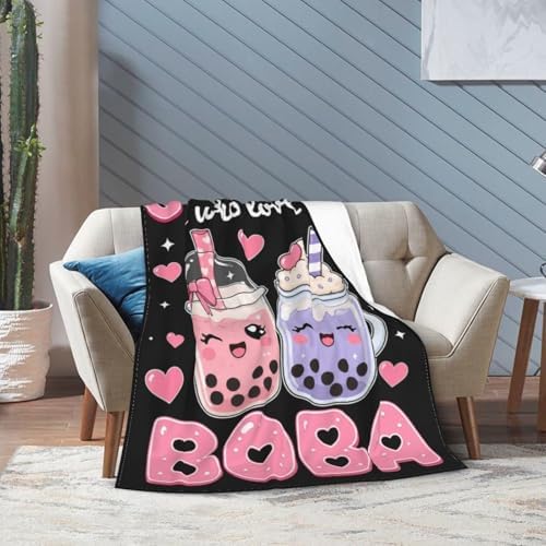 Just A Girl Who Loves Boba Blanket for Women, Gifts for Girls, Bubble Tea Blankets for Kids, Soft Cozy Lightweight Throw for Bed Sofa Home Travel Room Decor, 50x60 Inch - Image 2