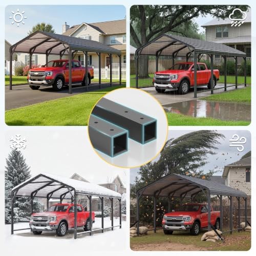 12' x 20' Carport, Heavy Duty Carport with Updated Roof & Enhanced Base, All Weather Steel Car Port, Multi-Use Car Port Garage, Metal Carports for Car, Truck, Boat, Tractors, Party, Grey - Image 6