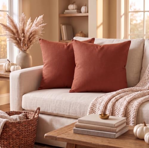 PurpleEssences Solid Throw Pillow Cover, 16x16 in Set of 2 - Rust - Image 2